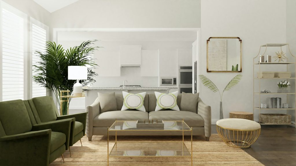 Grey and white sofa with cushions
