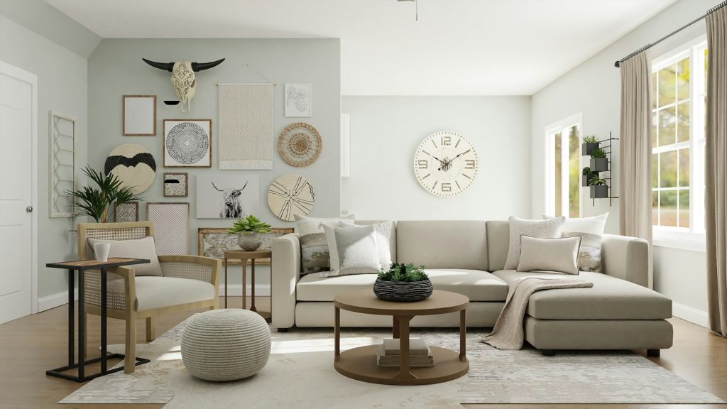 Round wooden dining table with chairs